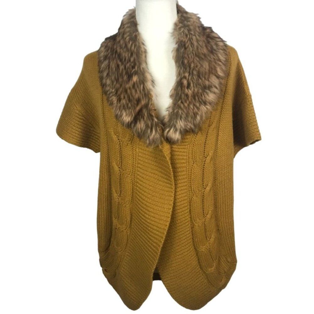 Womens Asymmetrical Short Sleeve Faux Fur Cardigan XL Boho Mobwife Office Preppy